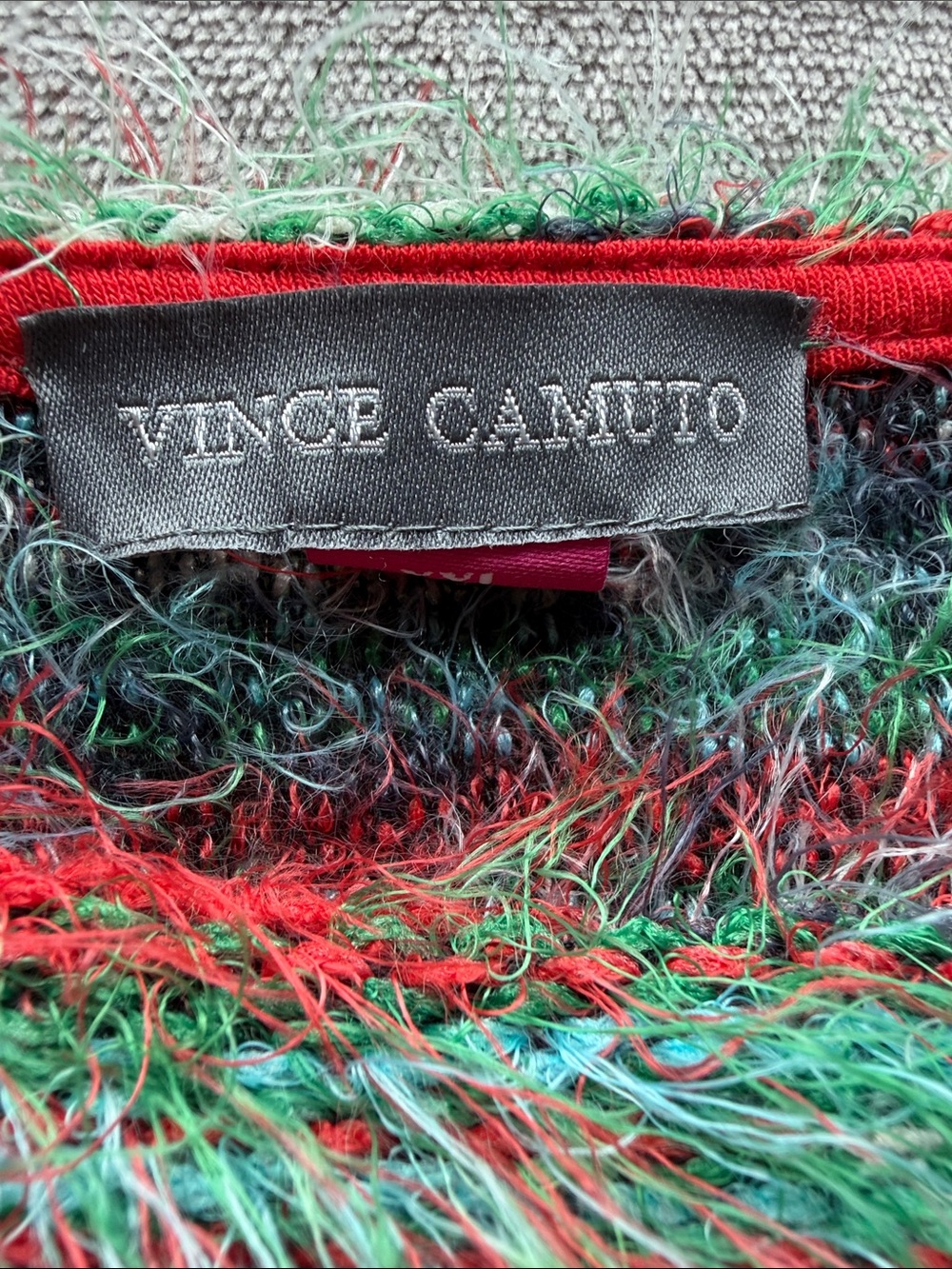 Vince Camuto Red Green blue coral Multicolor Fuzzy Knit Top